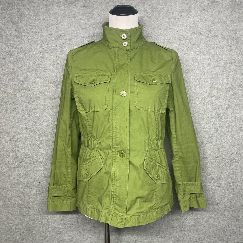 Talbots Utility Jacket Women’s Size 2 Green Military Safari Zip Button Cotton